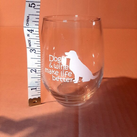 Dogs & Wine Make Life Better 15 oz Stemless Wine Glass gift for dog owner lover - Picture 3 of 5